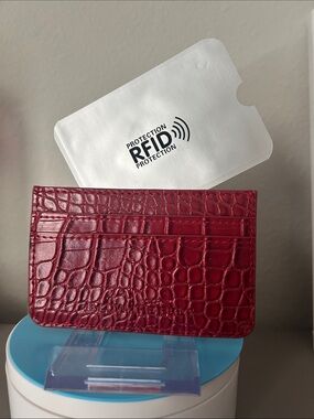 B-low the belt Croc Embossed Card Holder in Deep Red w/ RFID